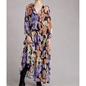 ANTHROPOLOGIE The Marais Printed Chiffon Maxi Dress Women S Multi Purple Floral